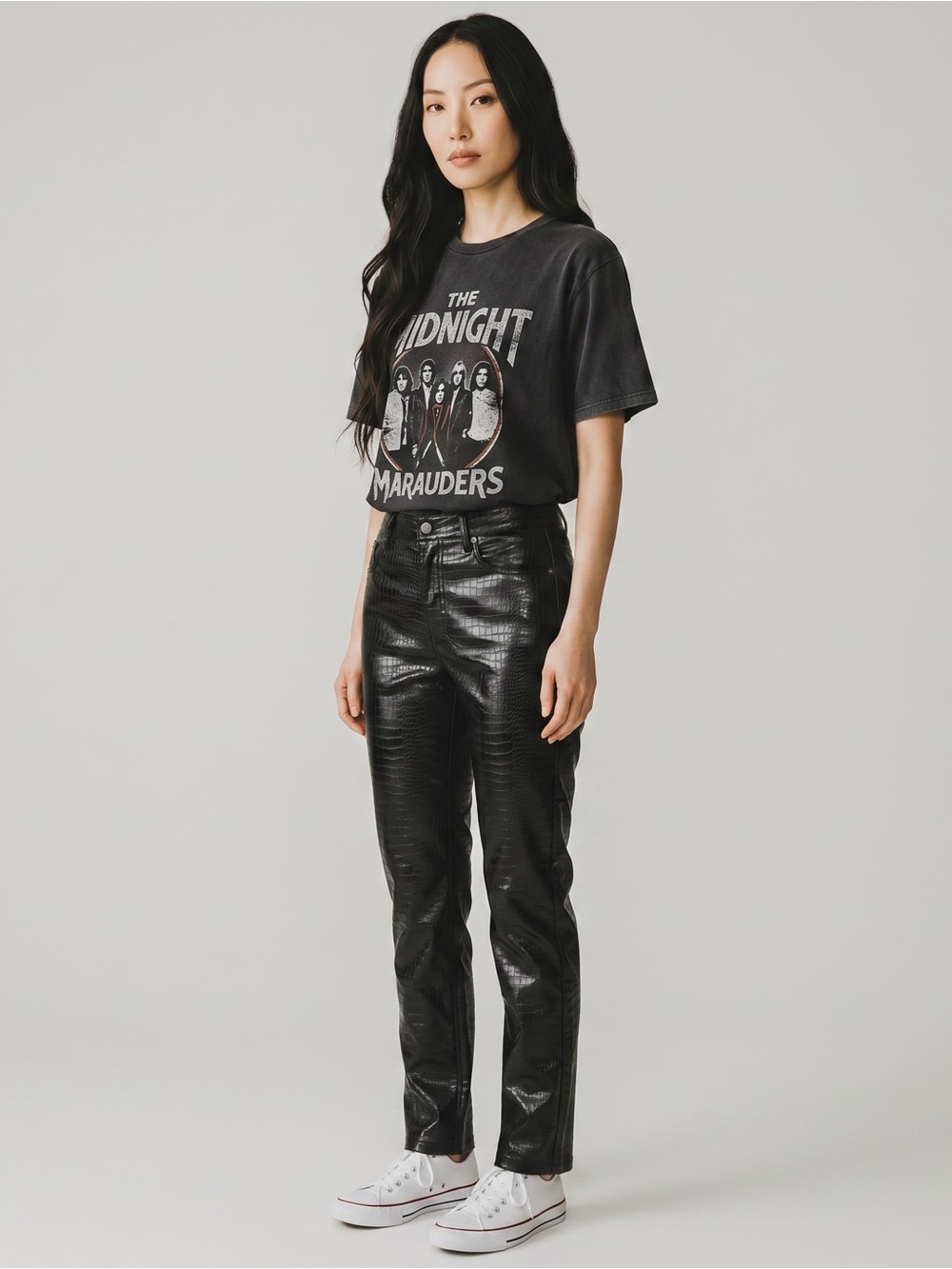 High Rise Black Faux Leather CrocPants  Jeans Embossed by Soft Surroundings